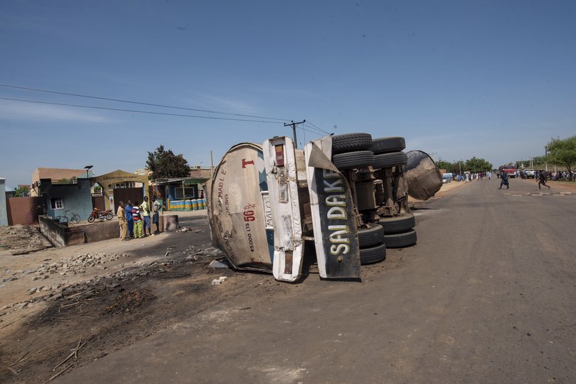 People gather at the scene of a tanker explosion in Majiya, Nigeria.