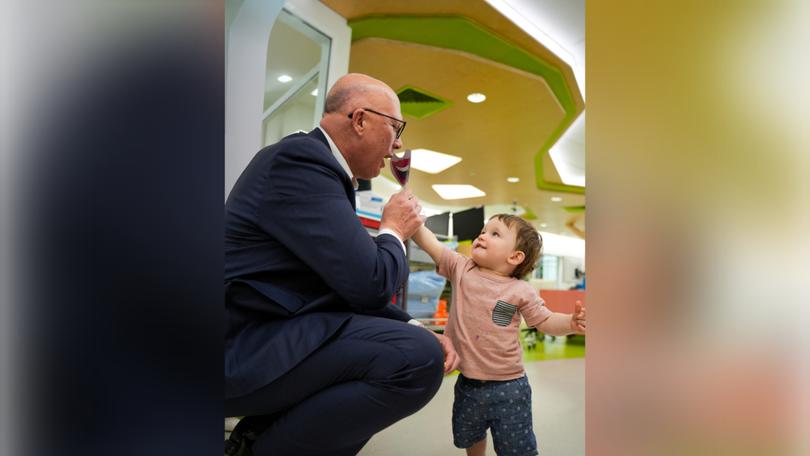 Peter Dutton and Xavier at the Perth Children's Hospital for Telethon 2024.