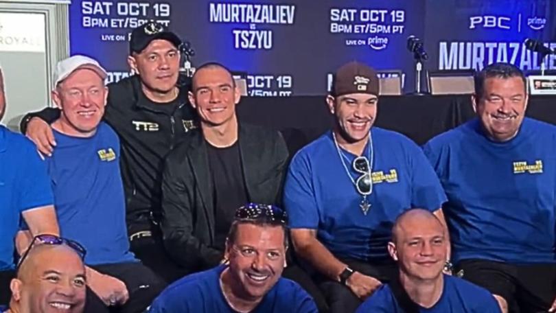 Kostya with son Tim and the Tszyu team ahead of the fight.