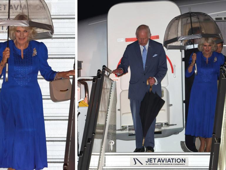 King Charles and Queen Camilla have touched down on Australian soil at a rainy Sydney Airport.