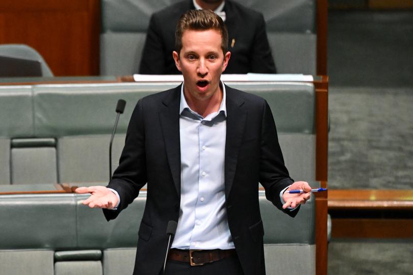 Australian Greens Max Chandler-Mather delivers a personal explanation at the end of Question Time in the House of Representatives at Parliament House in Canberra, Thursday, June 22, 2023. (AAP Image/Lukas Coch) NO ARCHIVING