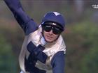 Harry Coffey celebrates after winning the Caulfield Cup.