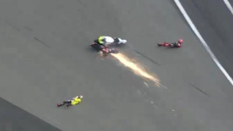 Both riders went hurtling towards the fence.