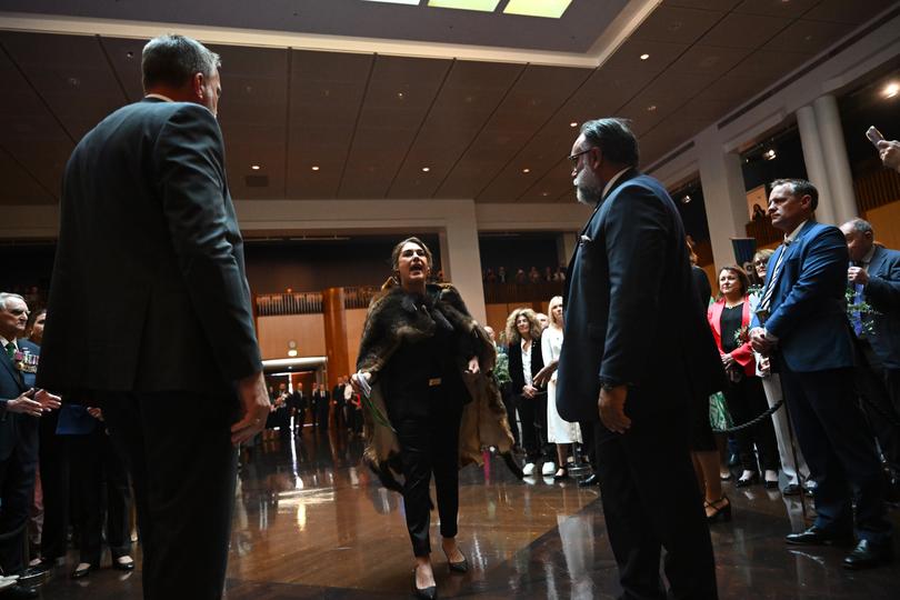 Australian Senator Lidia Thorpe disrupts proceedings as Britain's King Charles III and Queen Camilla attend a Parliamentary reception hosted by Australian Prime Minister Anthony Albanese.