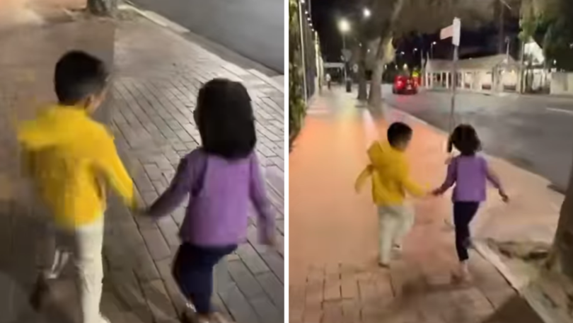 A video of the two young kids holding hands and skipping down a street together was posted.