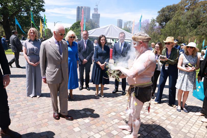 SYDNEY, AUSTRALIA - OCTOBER 22:  King Charles III and Queen Camilla during the Premier's Community Barbeque at Parramatta Park on October 22, 2024 in Sydney, Australia. The King's visit to Australia is his first as monarch, and the Commonwealth Heads of Government Meeting (CHOGM) in Samoa will be his first as head of the Commonwealth. (Photo by Ian Vogler-Pool/Getty Images)