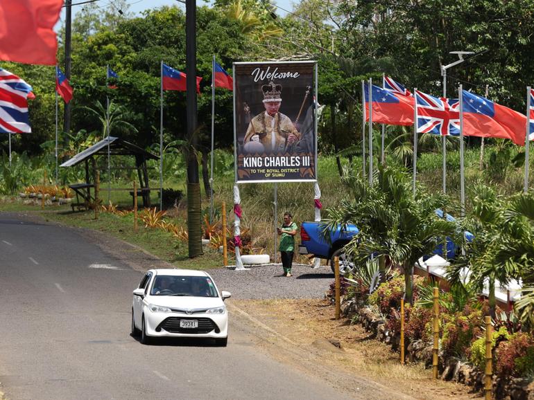 APIA, SAMOA - OCTOBER 22: The village of Siumu prepares to host King Charles III and Queen Camilla on October 22, 2024 in Upolu, Samoa. Samoa hosts the Commonwealth Heads of Government Meeting (CHOGM) 2024, with the main themes revolving around resilience and sustainability. Key discussions will focus on strengthening democratic institutions, combating climate change, promoting economic recovery, and empowering communities, particularly women and youth, to foster a more prosperous and equitable future across the Commonwealth. (Photo by Fiona Goodall/Getty Images) Fiona Goodall