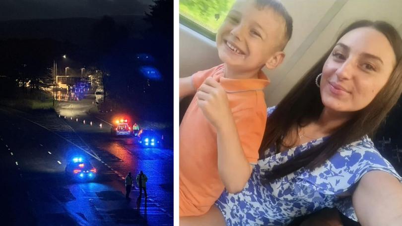 Seven-year-old Arran Martin is fighting for life after a fiery head-on crash on a major highway that killed his mother Jade, her partner, and his two sons.