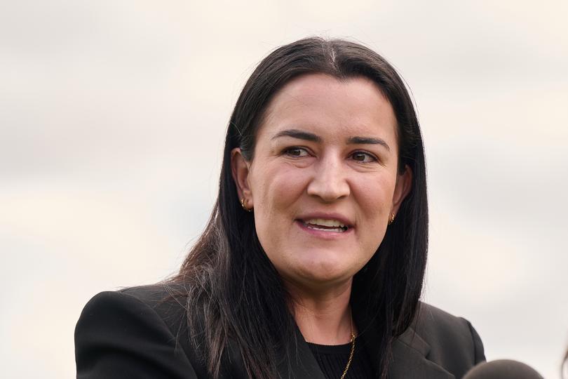 PERTH, AUSTRALIA - OCTOBER 22: Laura Kane addresses the media during an Indigenous All Stars media announcement at Optus Stadium on October 22, 2024 in Perth, Australia. (Photo by Stefan Gosatti/AFL Photos/via Getty Images)