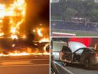 A fiery crash on the Logan Mwy is believed to have been caused by a stolen Audi.