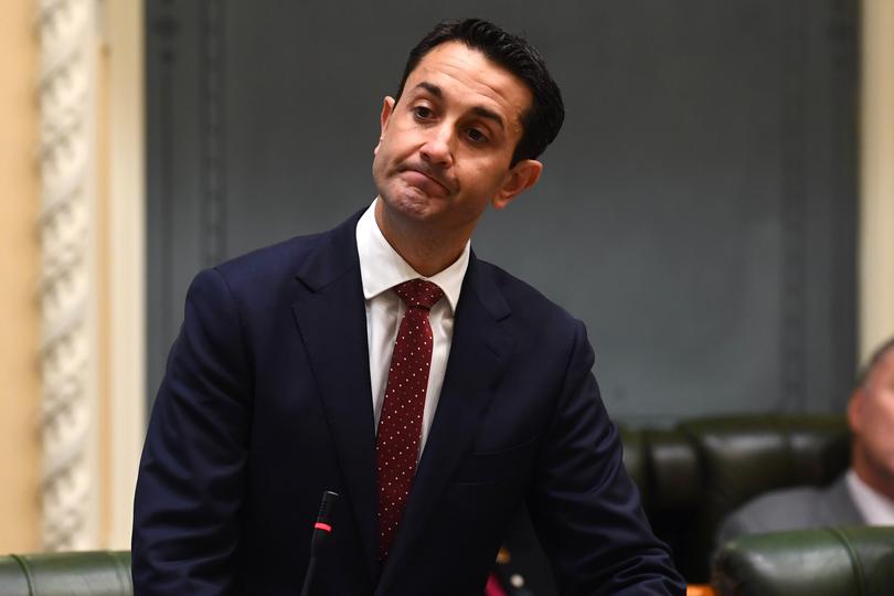 Opposition leader David Crisafulli speaks at Queensland Parliament in Brisbane, Wednesday, August 31, 2022. (AAP Image/Jono Searle) NO ARCHIVING