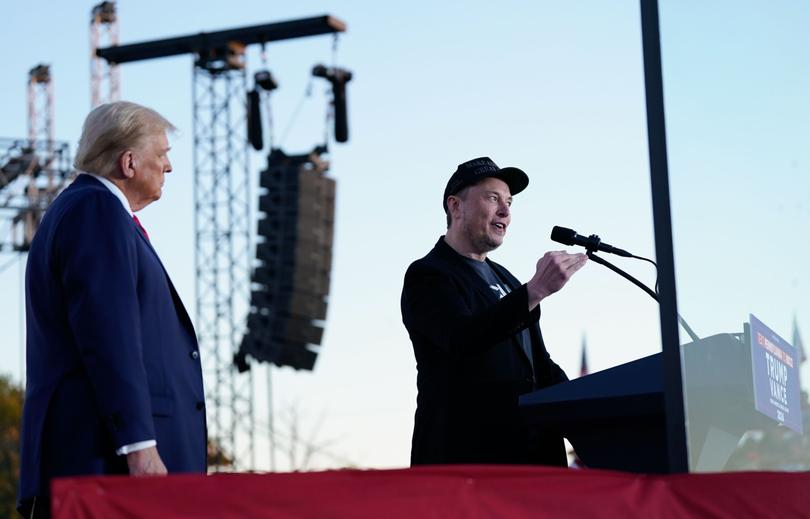 Elon Musk at a campaign event with former president Donald Trump in Butler, Pa., on Oct. 5. 