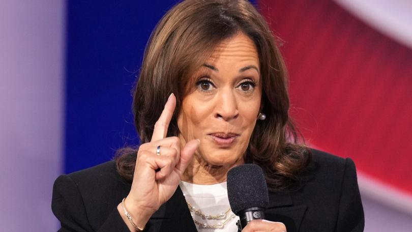  Democratic presidential candidate, Kamala Harris speaks during a CNN Presidential Town Hall at Sun Center Studios on October 23, 2024 in Aston, Pennsylvania. 