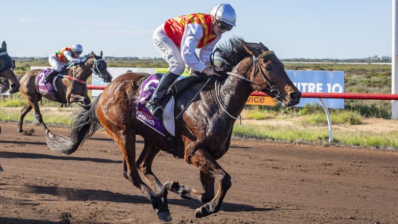 Jessica Gray, riding Calico Kid at Carnarvon in July, has been banned for riding while on drugs at the Broome Cup.