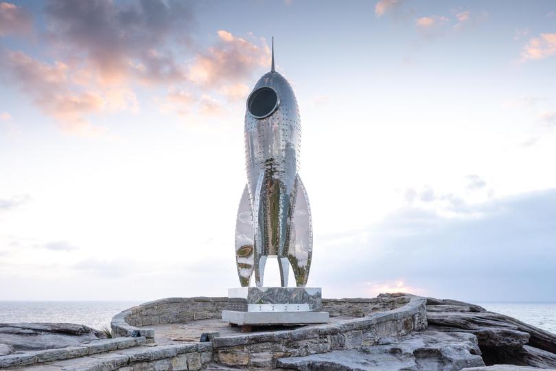 Odyssey, by Queensland’s Clayton Blake, an eight-metre-tall stainless steel rocketship that looks as if it has been borrowed from a Hollywood B-movie.