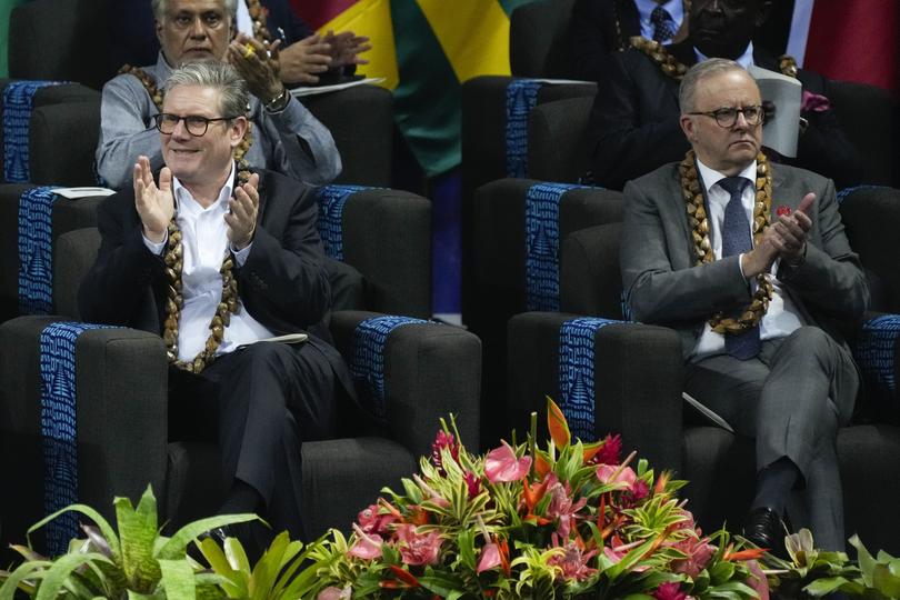 British Prime Minister Keir Starmer, left, and Australian Prime Minister Anthony Albanese at the opening ceremony for the Commonwealth Heads of Government meeting in Apia, Samoa.