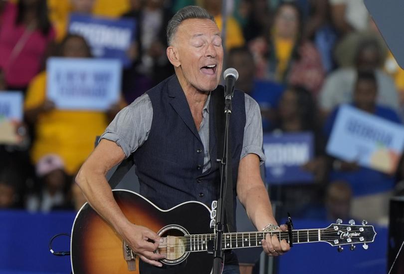 Bruce Springsteen performs at a campaign rally supporting Democratic presidential nominee Vice President Kamala Harris.