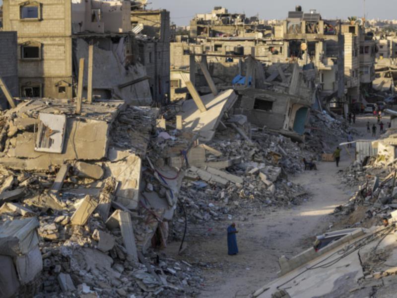 Ruined buildings after the Israeli attack on Khan Younis, Gaza Strip