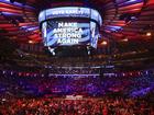 People arrive to Madison Square Garden before Republican presidential candidate and former US president Donald Trump holds a rally at the venue in New York.