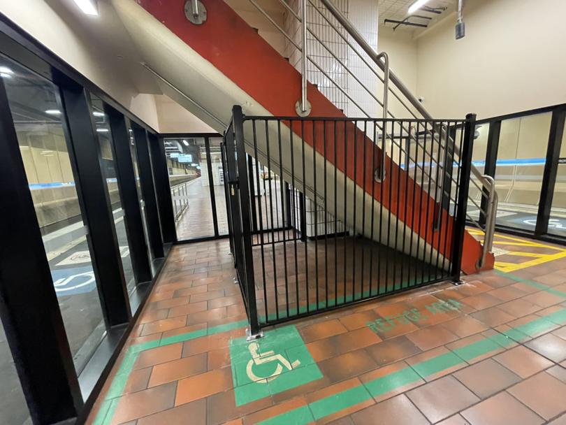 Fencing has now been installed around the stairwell where the couple engaged in their ‘amorous’ activity.