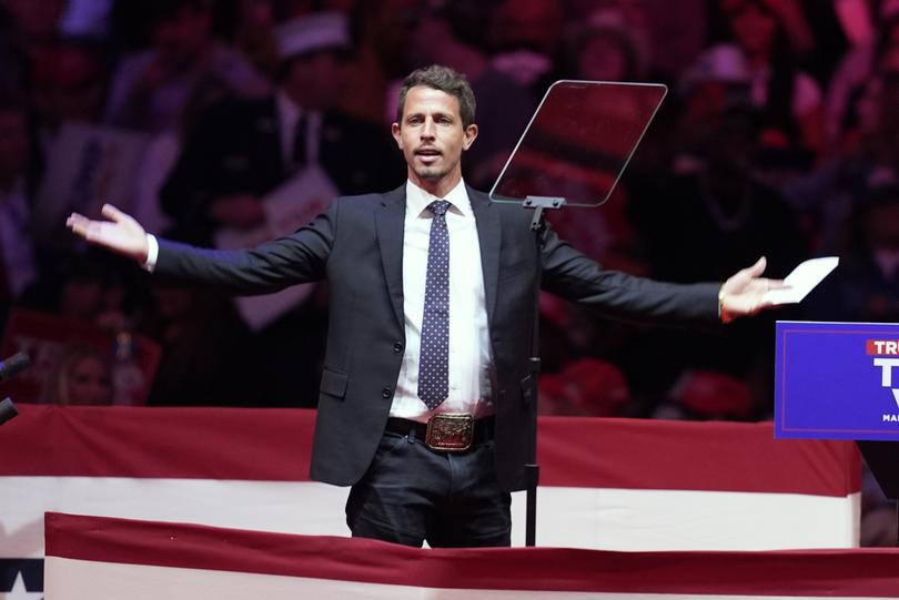 Tony Hinchcliffe during a campaign rally at Madison Square Garden.