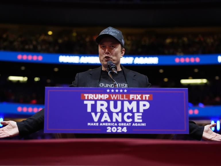 Elon Musk speaks before Republican presidential nominee former President Donald Trump at a campaign rally at Madison Square Garden, Sunday, Oct. 27, 2024, in New York. (AP Photo/Alex Brandon)