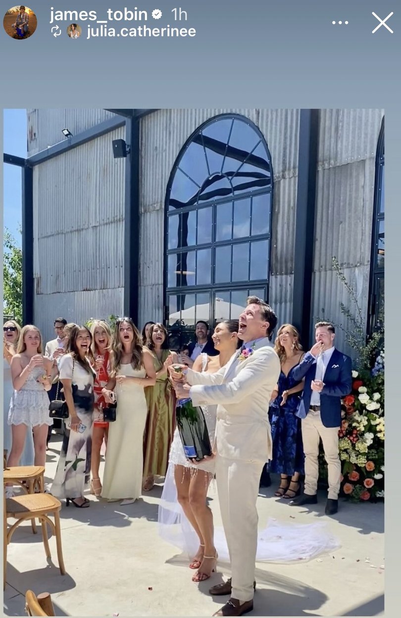 Sunrise star James Tobin married his long-time partner Farrah at the weekend, tying the knot at the Junee Licorice and Chocolate factory in the NSW Riverina region.