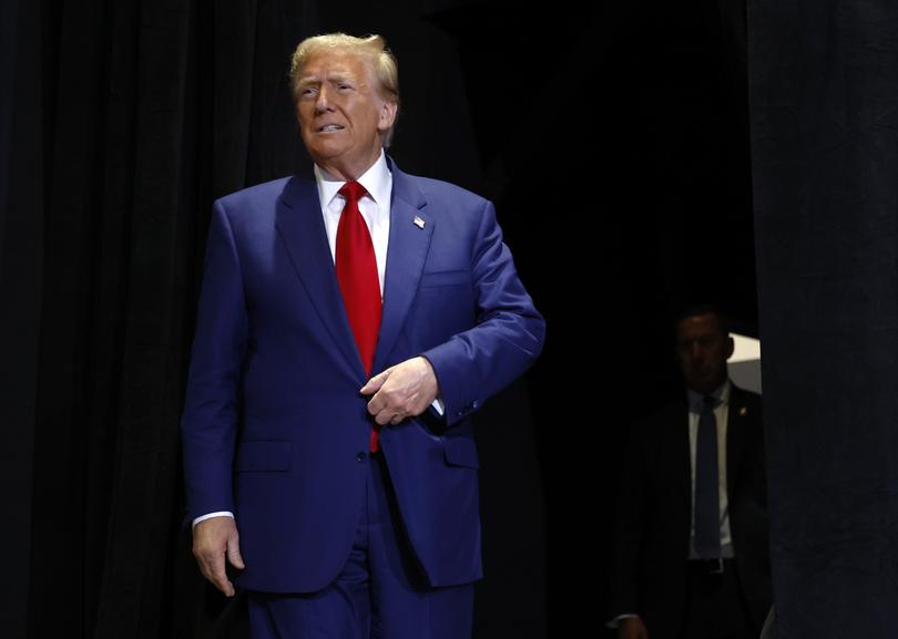 ZEBULON, GEORGIA - OCTOBER 23: Republican presidential nominee, former U.S. President Donald Trump arrives for a roundtable with faith leaders at Christ Chapel on October 23, 2024 in Zebulon, Georgia. Trump is campaigning across Georgia today as he and Democratic presidential nominee, U.S. Vice President Kamala Harris attempt to win over swing state voters. (Photo by Anna Moneymaker/Getty Images)