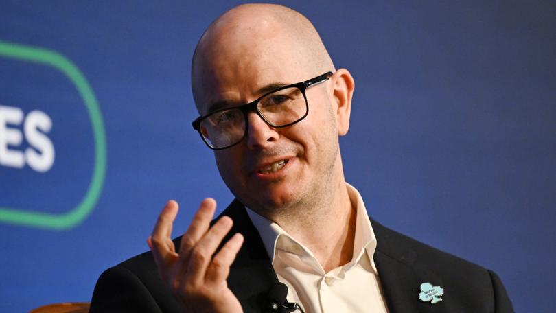 Greg Horan, CEO, Healthscope speaking during the AFR Workforce Summit at the Hilton in Sydney, Monday, February 12, 2024. (AAP Image/Dean Lewins) NO ARCHIVING