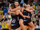 New Zealand Players celebrate winning the Constellation Cup.