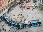 A tram has derailed and slammed into a central Oslo shop injuring four people, police say. (EPA PHOTO)