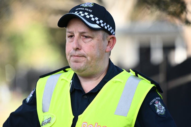 Victoria Police Inspector Craig McEvoy addresses the media.