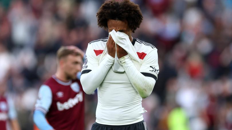 Joshua Zirkzee of Manchester United reacts after defeat to West Ham United on Sunday.