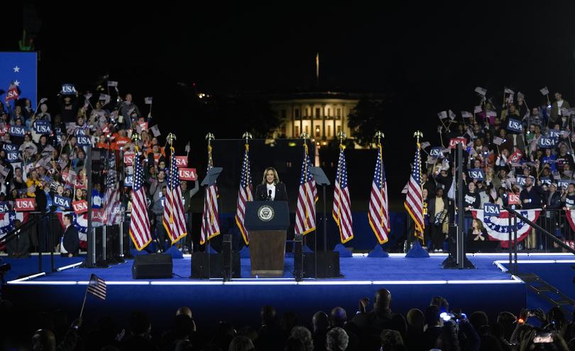 Oct 29, 2024; Washington, DC, USA; Democratic Presidential nominee Vice President Kamala Harris delivers a campaign speech at the Ellipse in Washington, D.C. on Tuesday, Oct. 29, 2024. The location is the site where Donald Trump encouraged his supporters to "fight like hell" on Jan. 6, 2021 before rioters attacked the U.S. Capitol as Congress was convening to certify Joe Biden’s victory.. Mandatory Credit: Jack Gruber-USA TODAY NETWORK via Imagn Images/Sipa USA