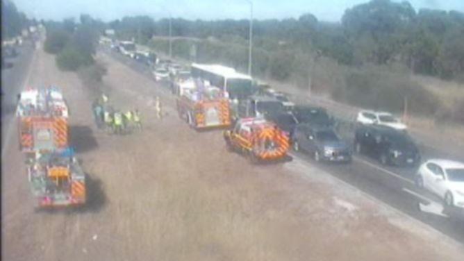 A school bus has been caught up in a multiple-vehicle crash on the Tonkin Highway in Champion Lakes.