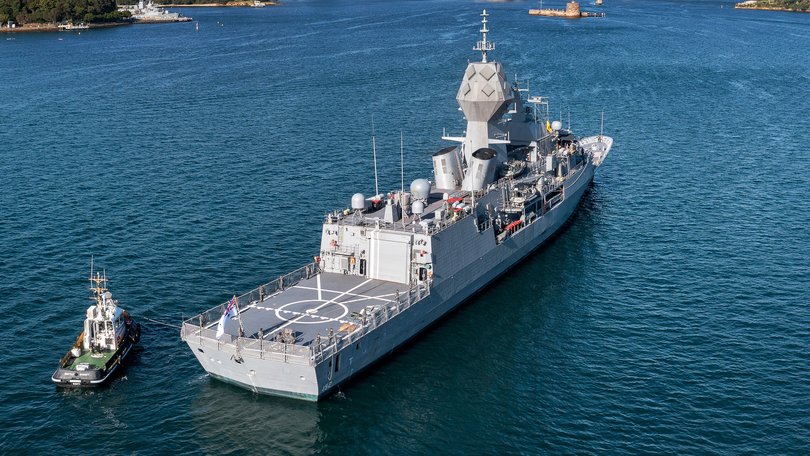 HMAS Warramunga sails into Sydney Harbour to berth at her new home port of Fleet Base East in Sydney.