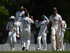  India A celebrate the wicket of Sam Konstas of Australia A today.