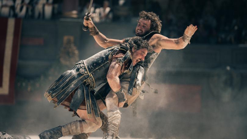 Pedro Pascal and Paul Mescal in Gladiator II.