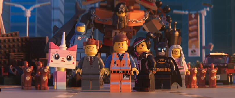 TOD Film - The Lego Movie 2: The Second Part - (L-R) Unikitty (ALISON BRIE), Benny (CHARLIE DAY), President Business (WILL FERRELL), MetalBeard (NICK OFFERMAN), Emmet (CHRIS PRATT), Lucy/Wyldstyle (ELIZABETH BANKS) and Batman (WILL ARNETT)