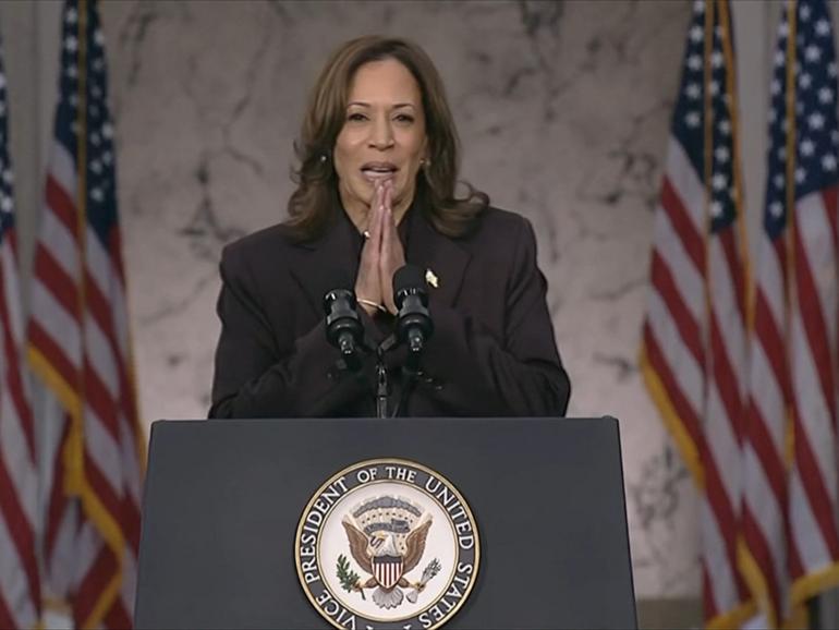 Kamala Harris speaks publicly for the first time since landslide loss to Donald Trump in US election 