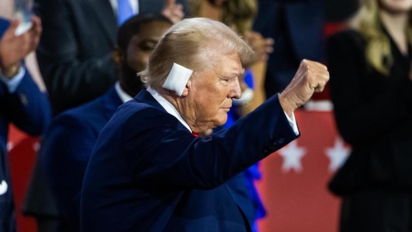 Donald Trump with a bandaged ear at the Republican convention