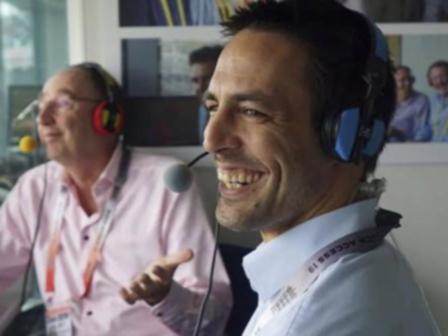 Former Australian Test cricketer Mitchell Johnson pictured alongside Henry Blofeld on BBC Radio.