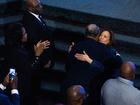 Vice President Kamala Harris greets parishioners at the Greater Emmanuel Institutional Church of God in Christ in Detroit on Sunday. 