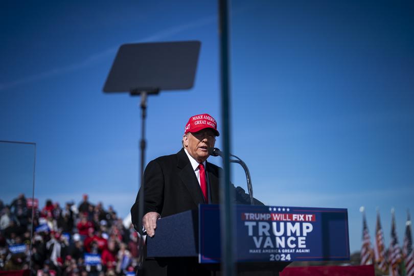 Republican presidential nominee Donald Trump speaks at a campaign rally in Lititz, Pennsylvania, on Sunday.