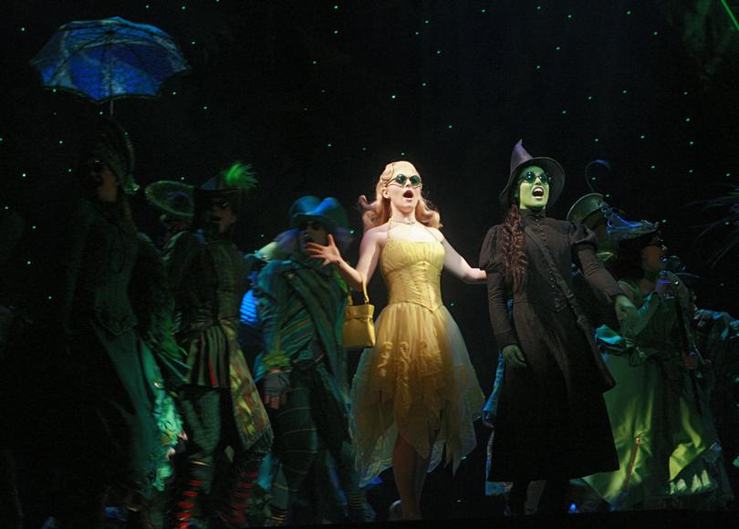 Taking centre stage: Lucy Durack, left, as Glinda and Amanda Harrison as Elphaba in Wicked. Picture: Fairfax