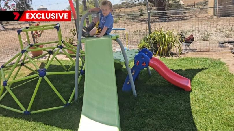 Toddler Ezra Porter, 2, was bitten by a deadly brown snake at his Port Wakefield home. 