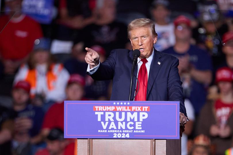 epa11695141 Former US President and Republican Presidential candidate Donald J. Trump speaks during a campaign event at Lee's Family Forum in Henderson, Nevada, USA, 31 October 2024. EPA/ALLISON DINNER