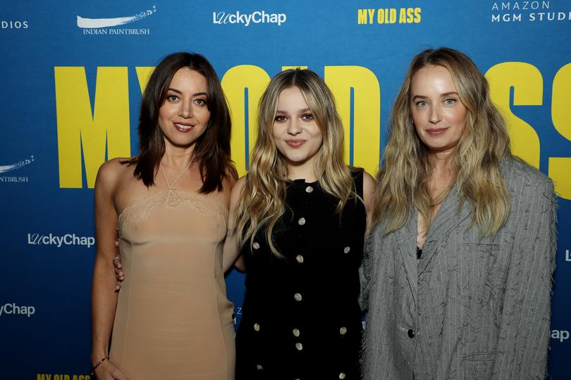 Writer and director Megan Park with actors Aubrey Plaza and Maisy Stella.