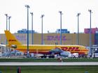 A DHL cargo plane on the tarmac at Leipzig/Halle Airport on October 15, 2024 in Schkeuditz, Germany. 