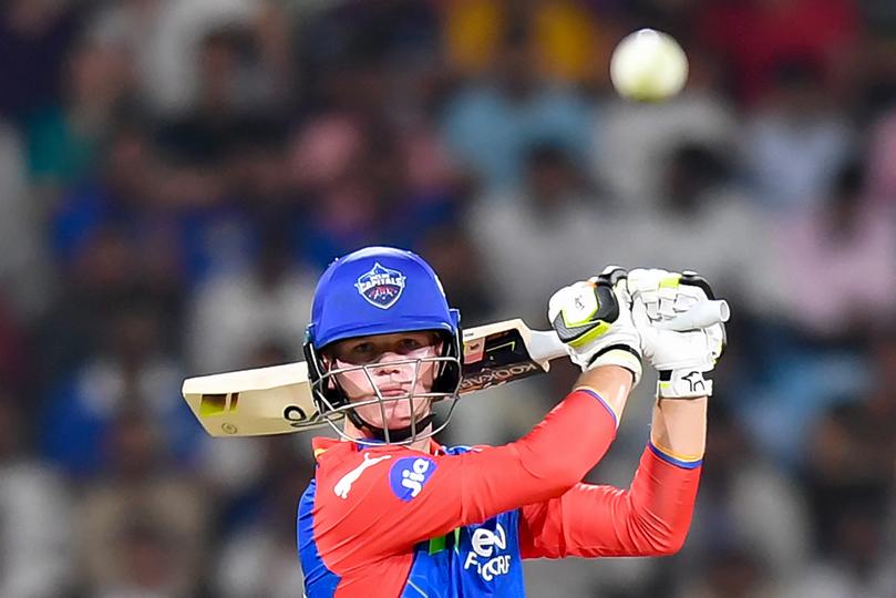 Jake Fraser-McGurk of Delhi Capitals plays a shot during the Indian Premier League (IPL) Twenty20 cricket match between Lucknow Super Giants and Delhi Capitals at the Ekana Cricket Stadium in Lucknow on April 12, 2024. (Photo by Noah SEELAM / AFP) / -- IMAGE RESTRICTED TO EDITORIAL USE - STRICTLY NO COMMERCIAL USE --